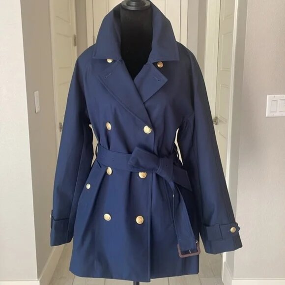 J. Crew Navy Blue Short Trench Coat Size S ***NWT*** - Picture 1 of 8
